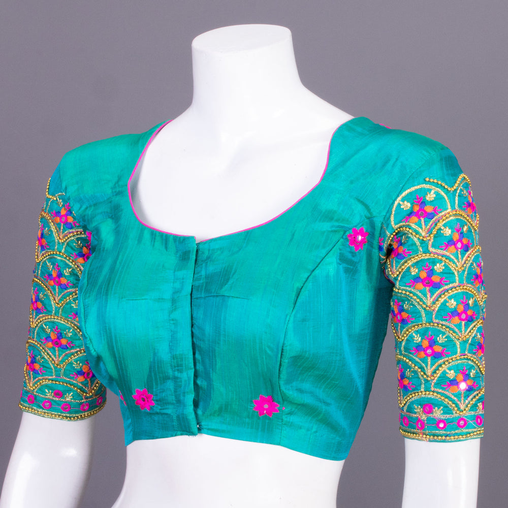 Blue Aari Embroidered Silk Blouse 10068939