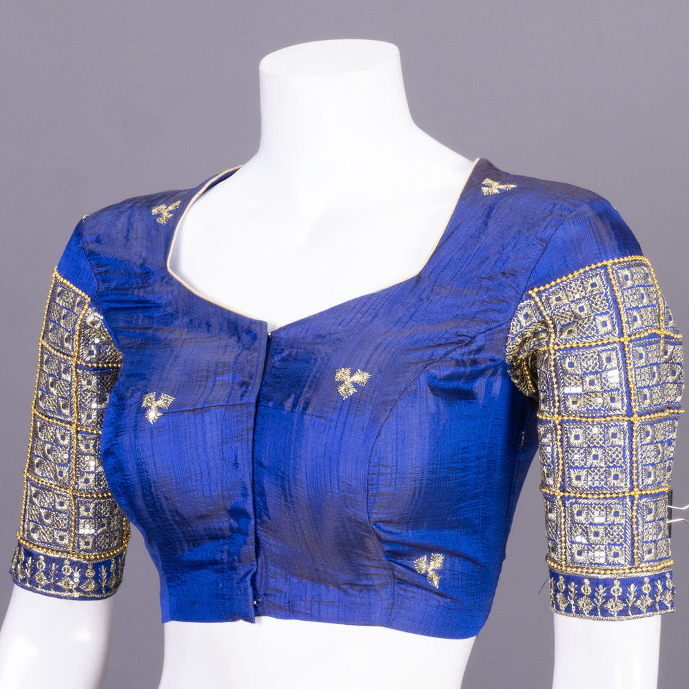 Blue Aari Embroidered Silk Blouse 10068942