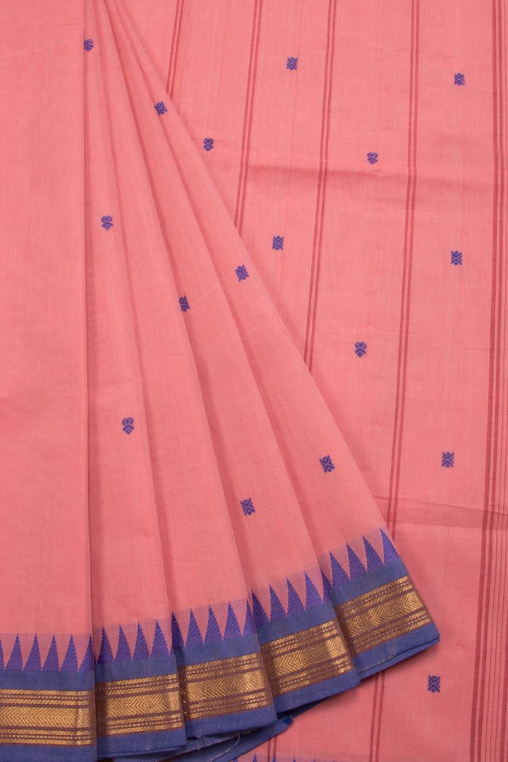 Peach Handwoven Kanchi Cotton Saree 10069342 - Avishya