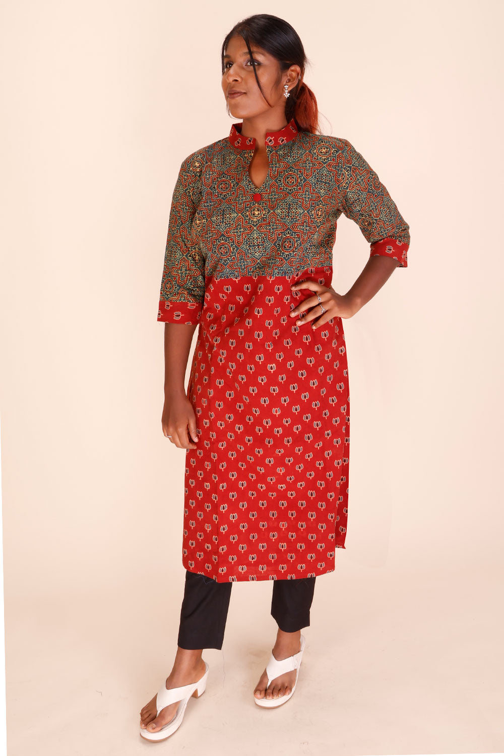 Maroon Ajrakh Printed Cotton Kurta 10069401 - Avishya