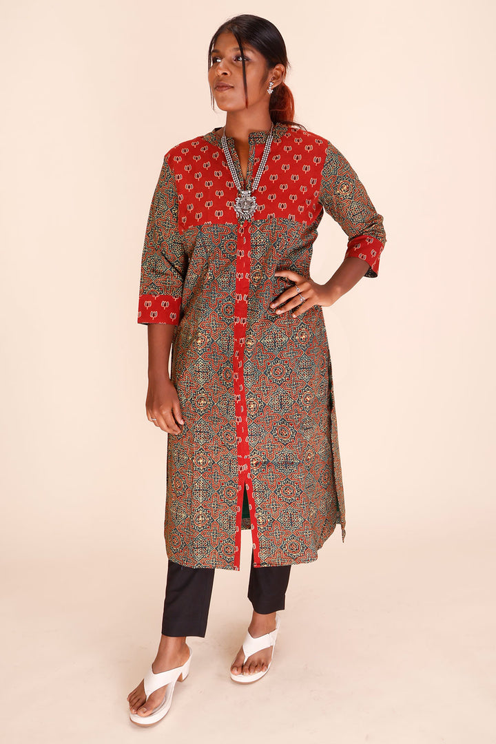 Blue Ajrakh Printed Cotton Kurta 10069405 - Avishya