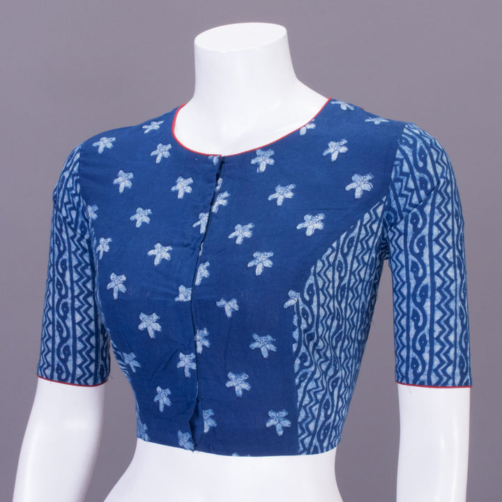 Blue Indigo Handblock Printed Cotton Blouse 10069478