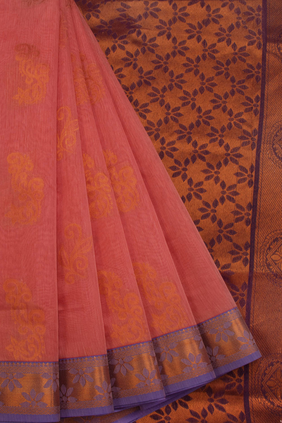 Peach South Silk Cotton Saree 10069857 - Avishya