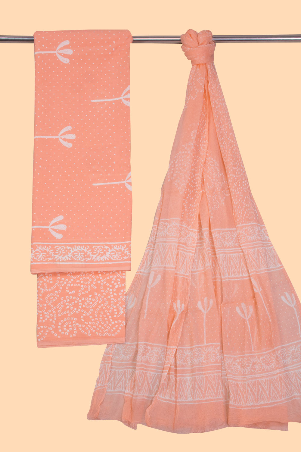 Peach 3-Piece Mulmul Cotton Salwar Suit Material 