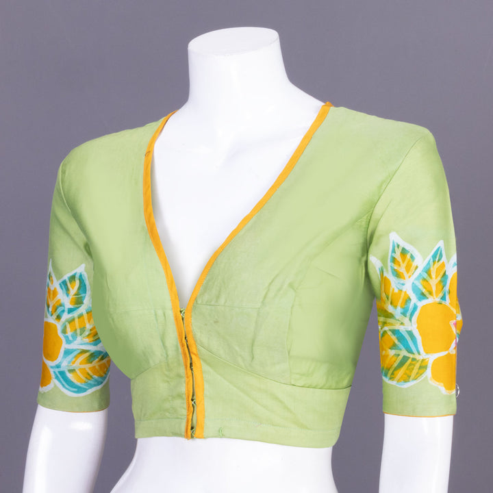 Pista Green Batik Handpainted Cotton Blouse-Avishya