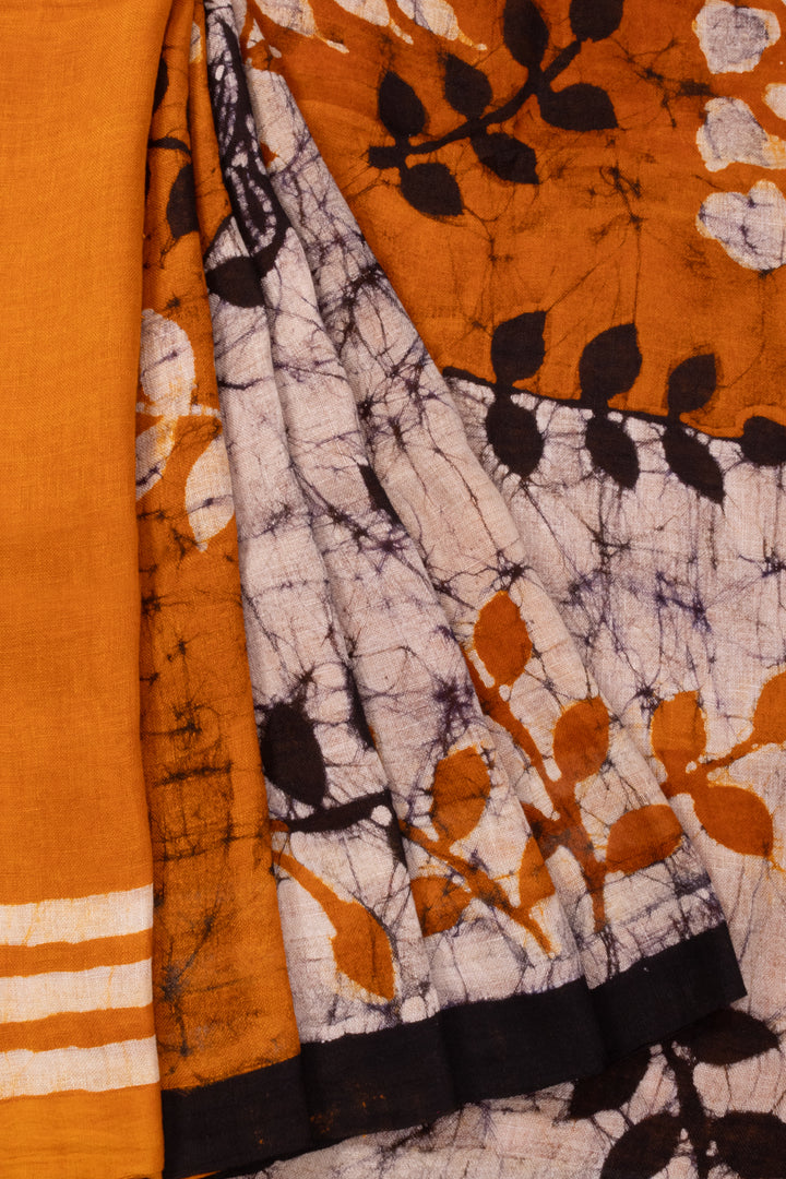 Rust Orange Batik Linen Saree 10070276 - Avishya