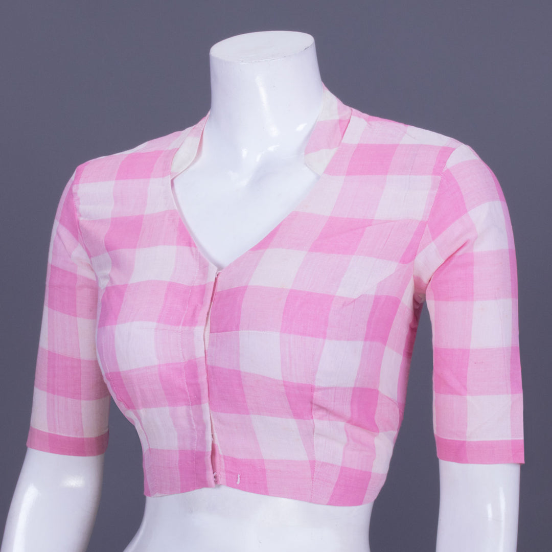 Pink Checked Andhra Cotton Blouse 10070403