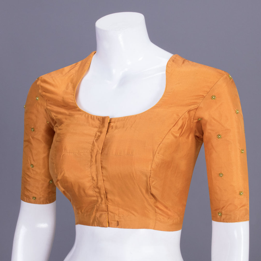 Mustard Yellow Aari Embroidered Tussar Silk Blouse