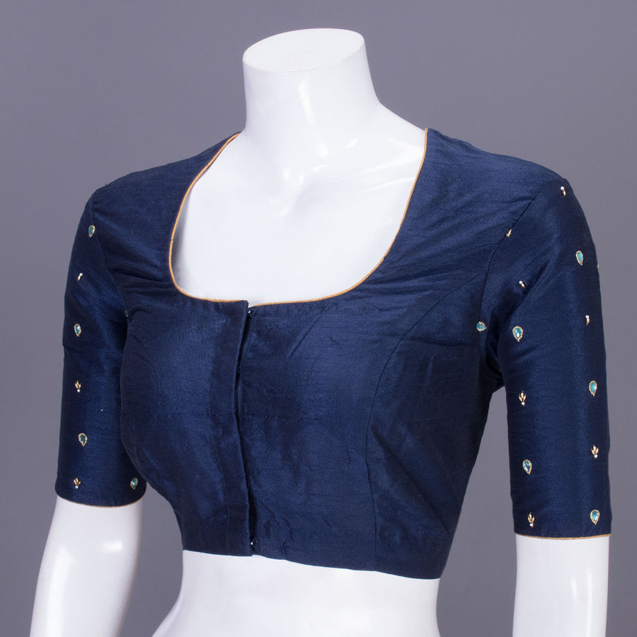 Navy Blue Aari Embroidered Tussar Silk Blouse