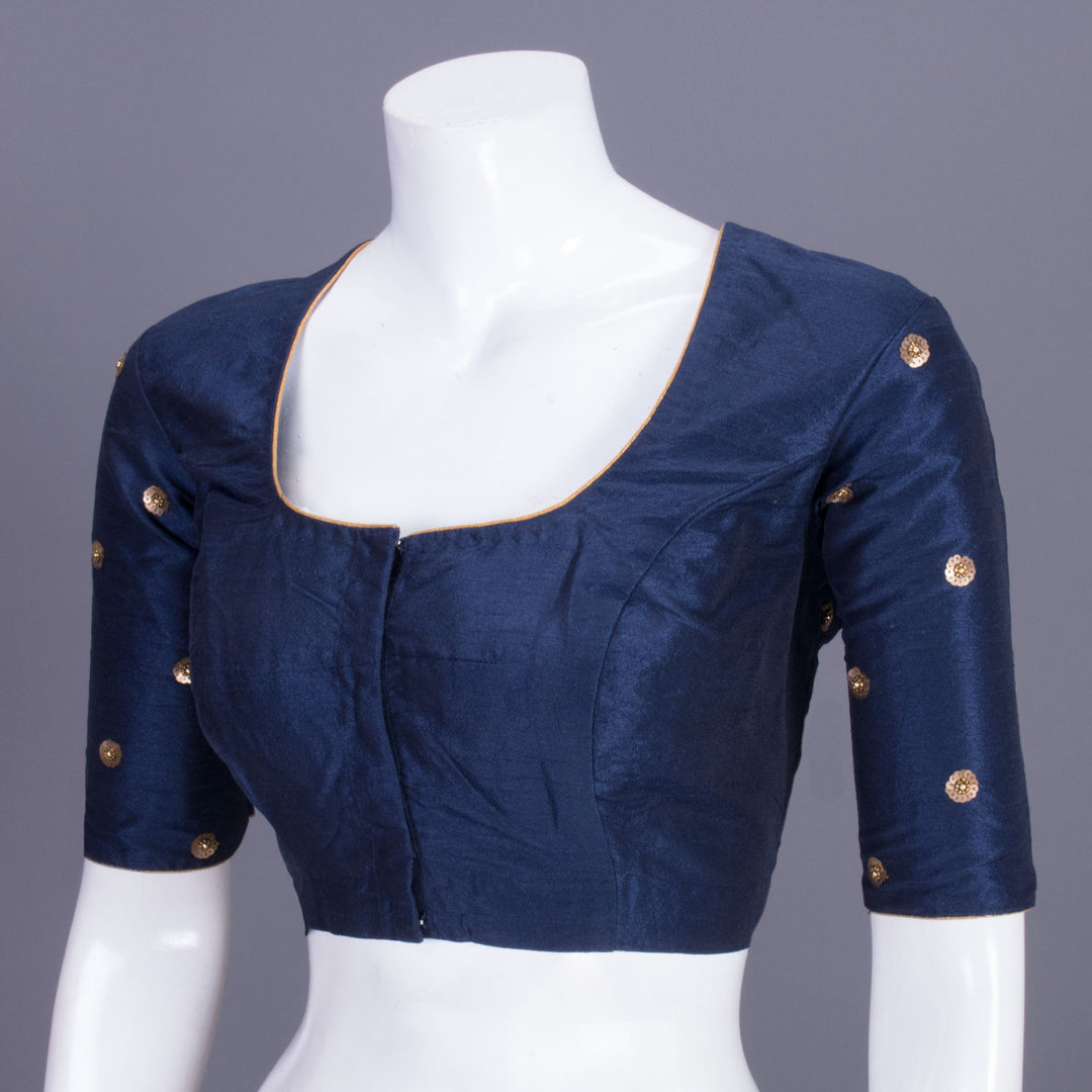 Navy Blue Aari Embroidered Tussar Silk Blouse