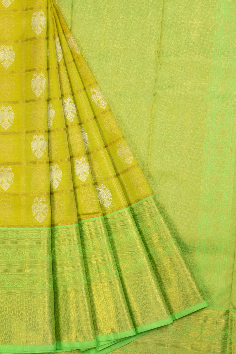 Chartreuse Green Bridal Kanjivaram Silk Saree 10070588 - Avishya