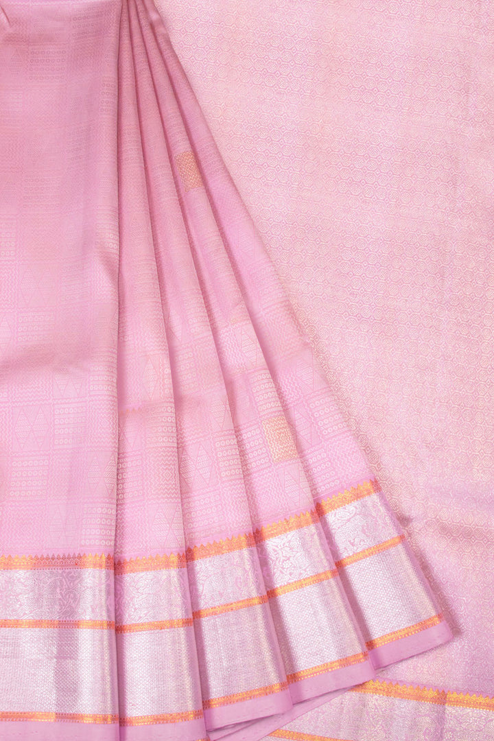 Pink Handloom Jacquard Kanjivaram Silk Saree 10070654