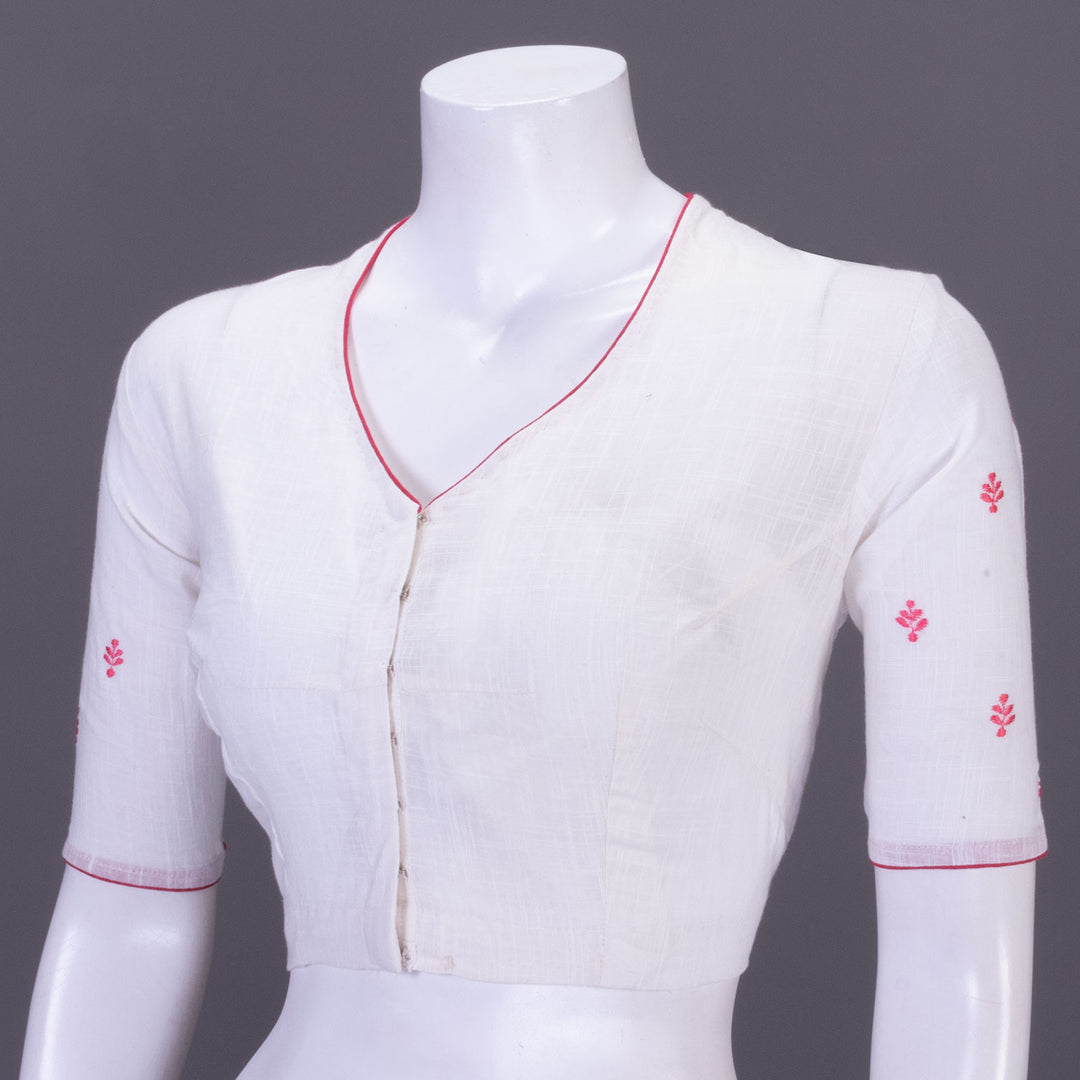 White Slub Cotton Hand Embroidered Blouse