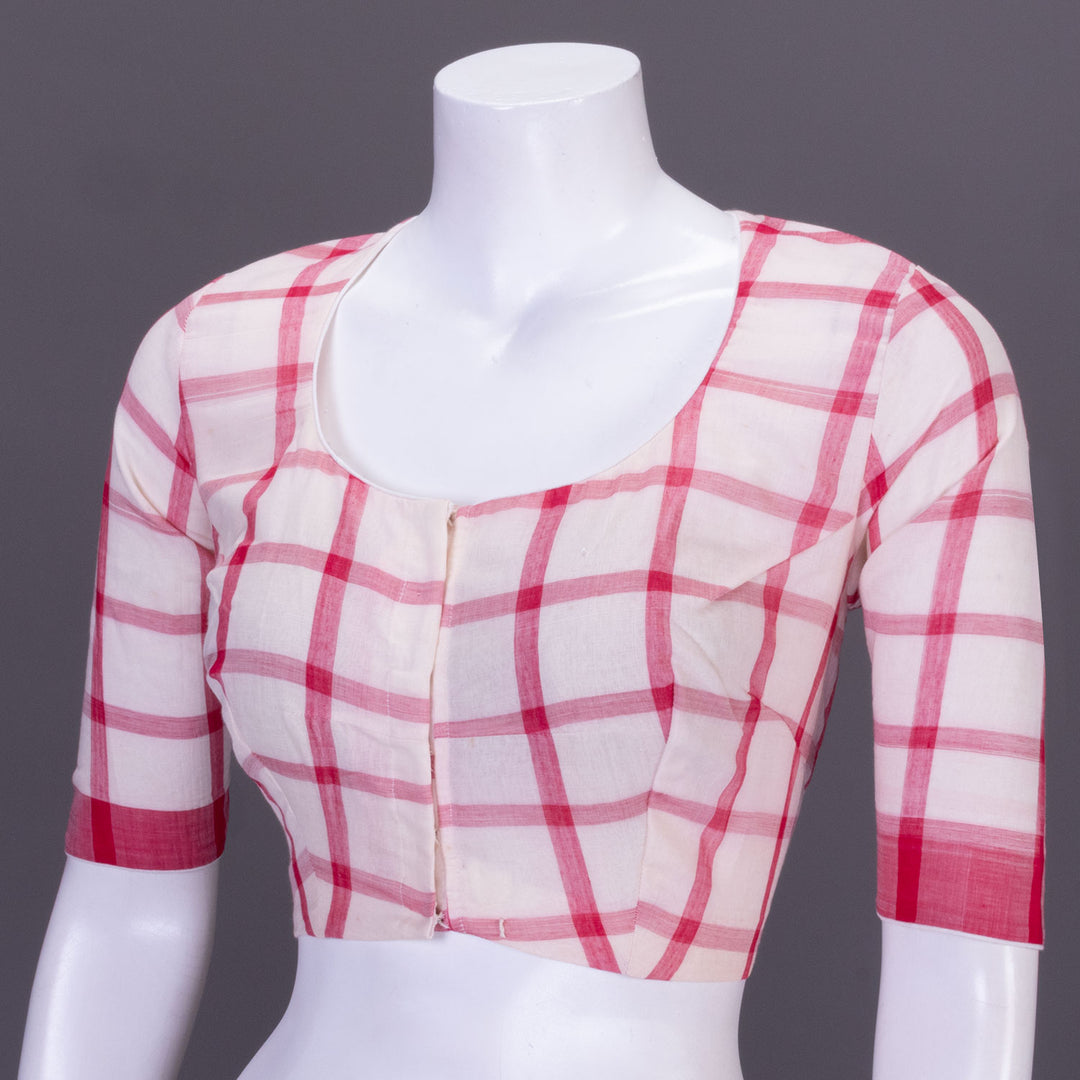 White Checked Andhra Cotton Blouse 10070808