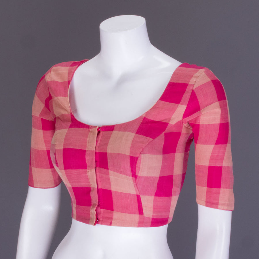 Pink Checked Andhra Cotton Blouse 10070815