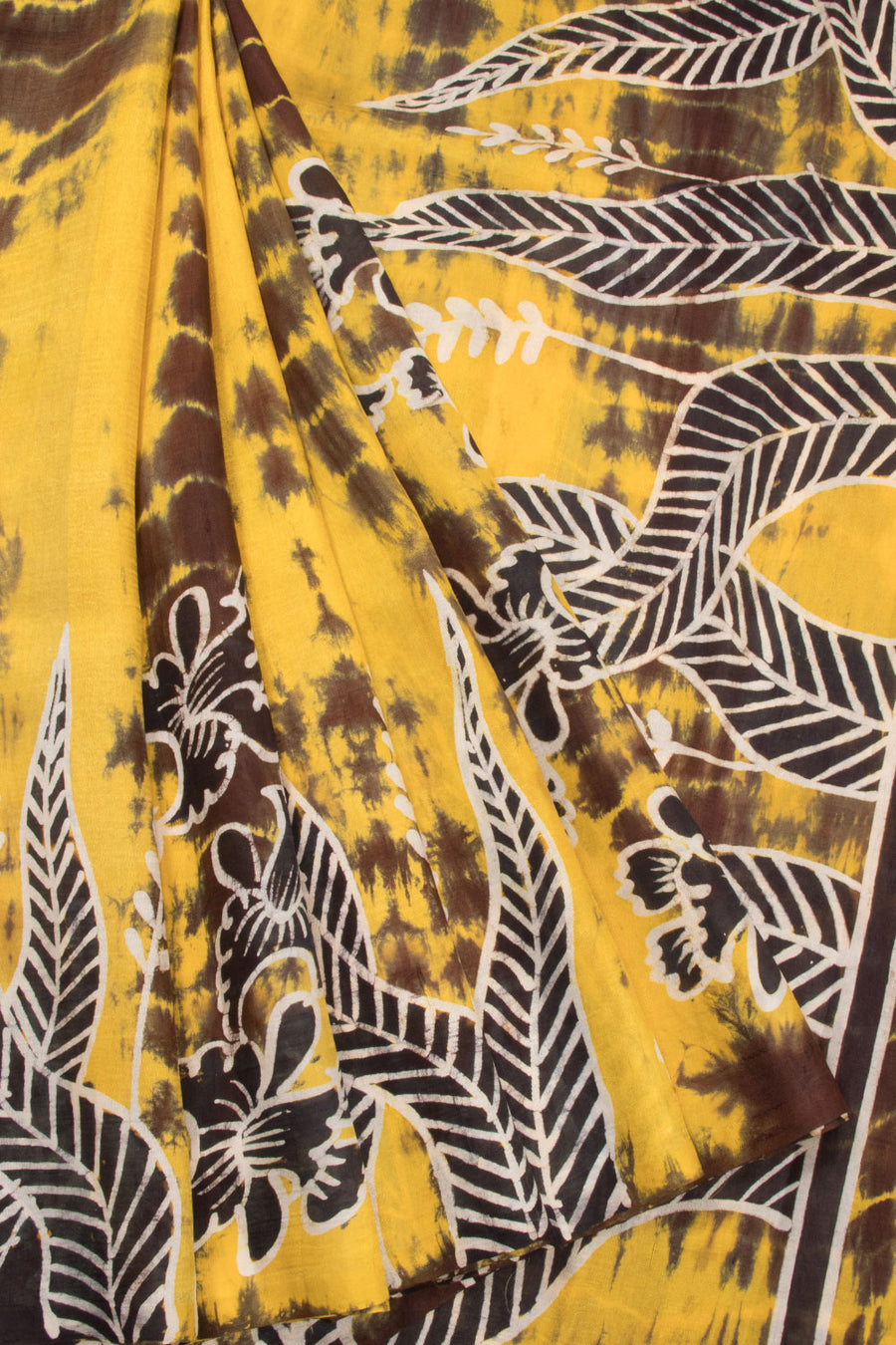 Yellow Batik Tussar Silk  Saree 