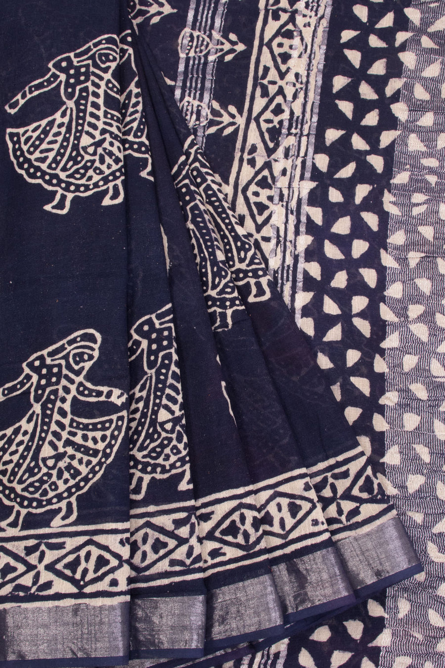 Blue Hand Block Printed linen saree 