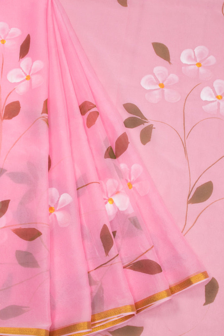 Pink Hand Painted Chiffon Saree 10070958