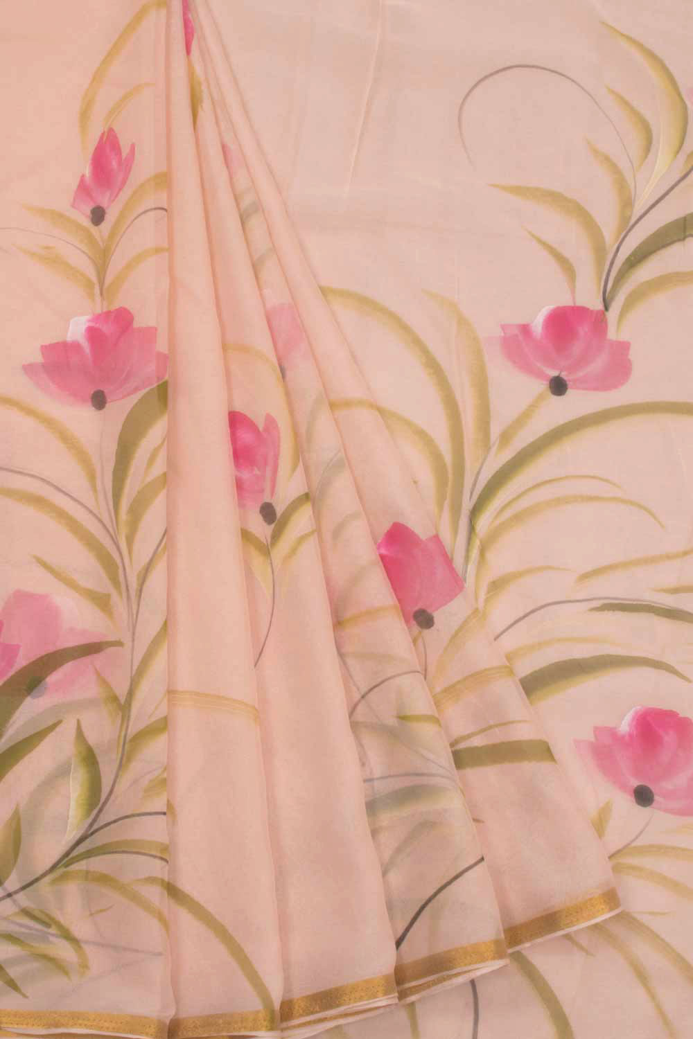 Pastel Pink Hand Painted Chiffon Saree 10070966