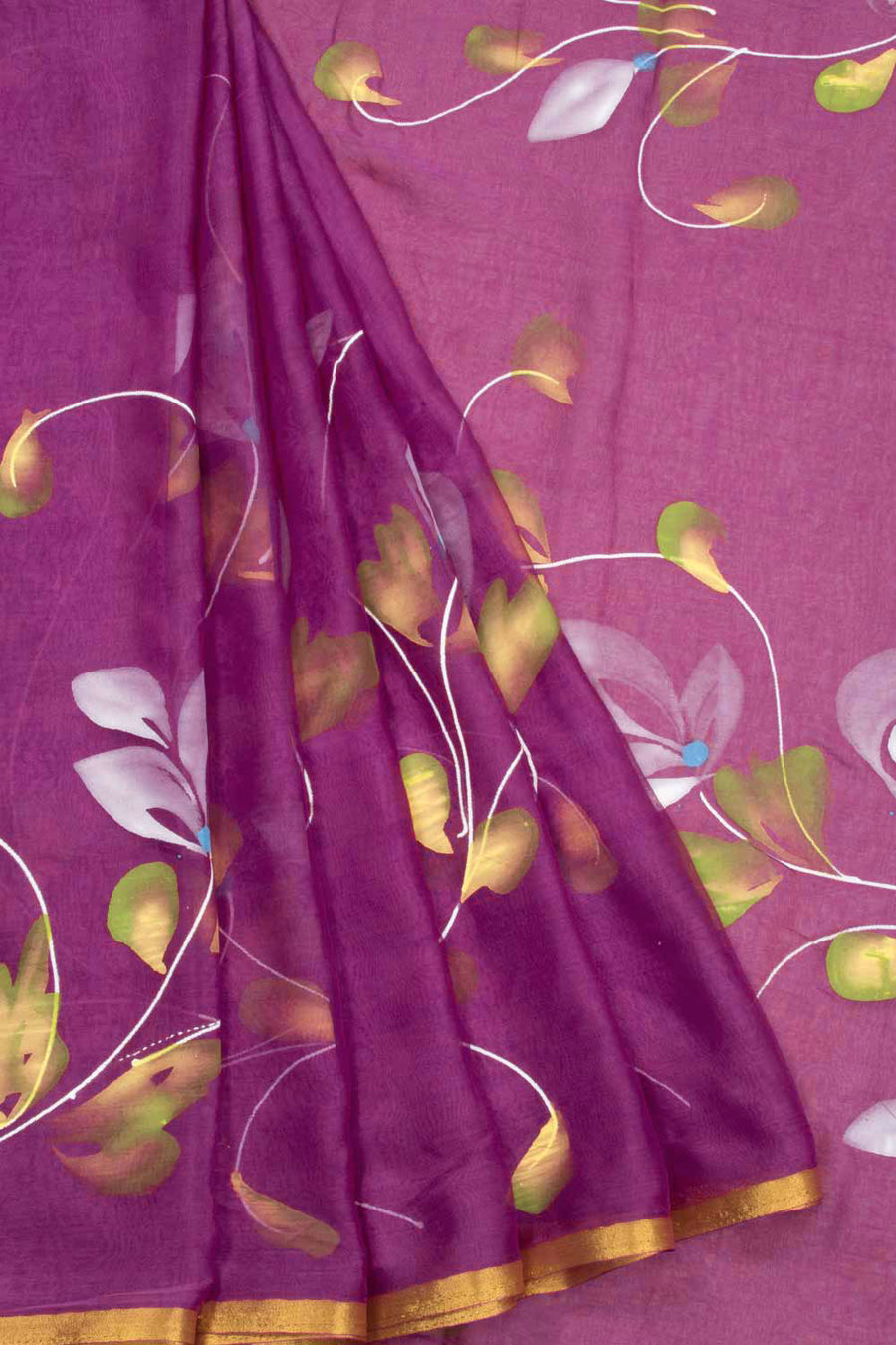 Purple Hand Painted Chiffon Saree