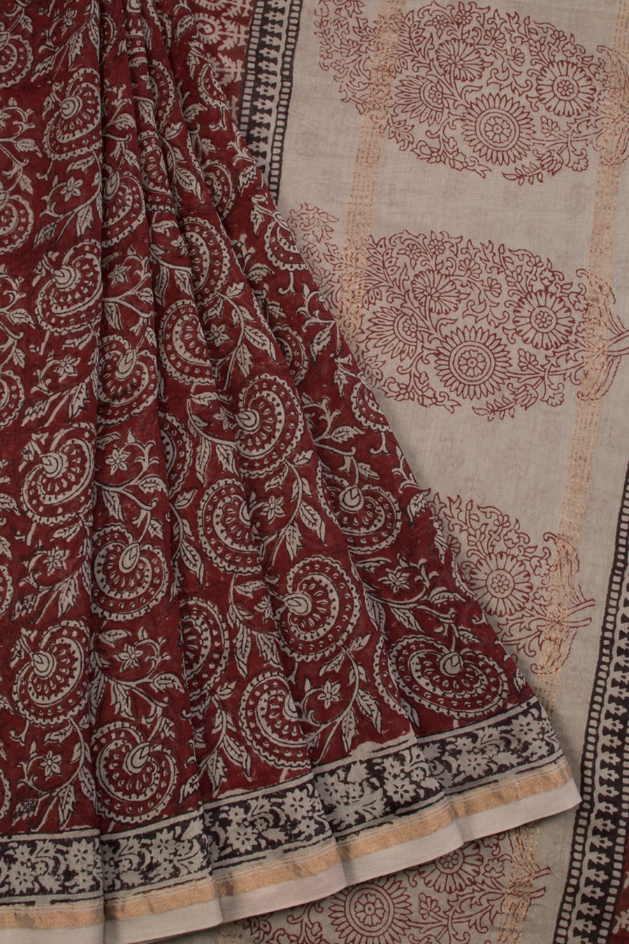 Deep Maroon Bagh Printed Silk Cotton Saree 10071013 - Avishya