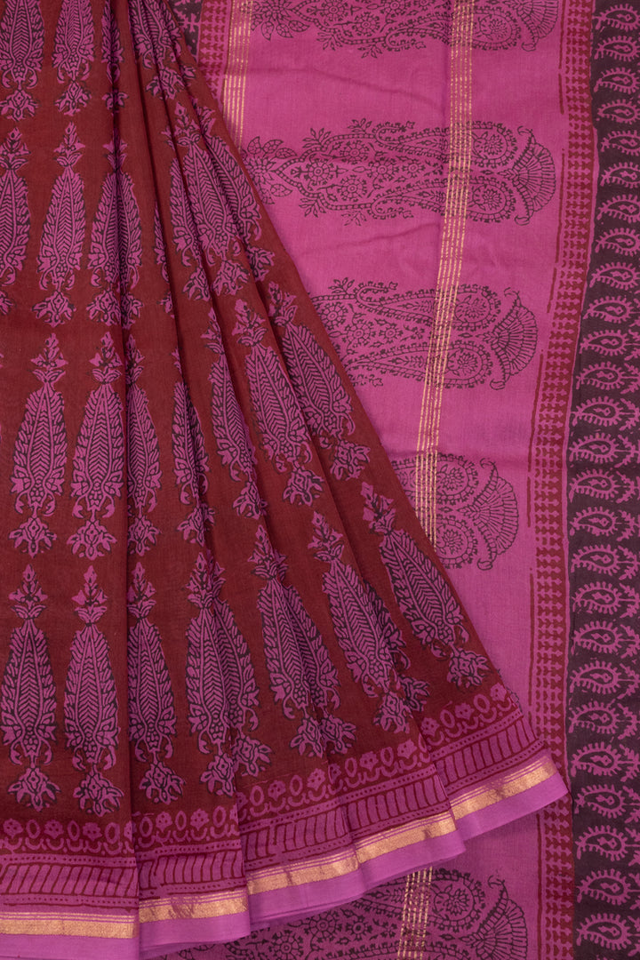 Raspberry Brown Bagh Printed Silk Cotton Saree 10071006 - Avishya