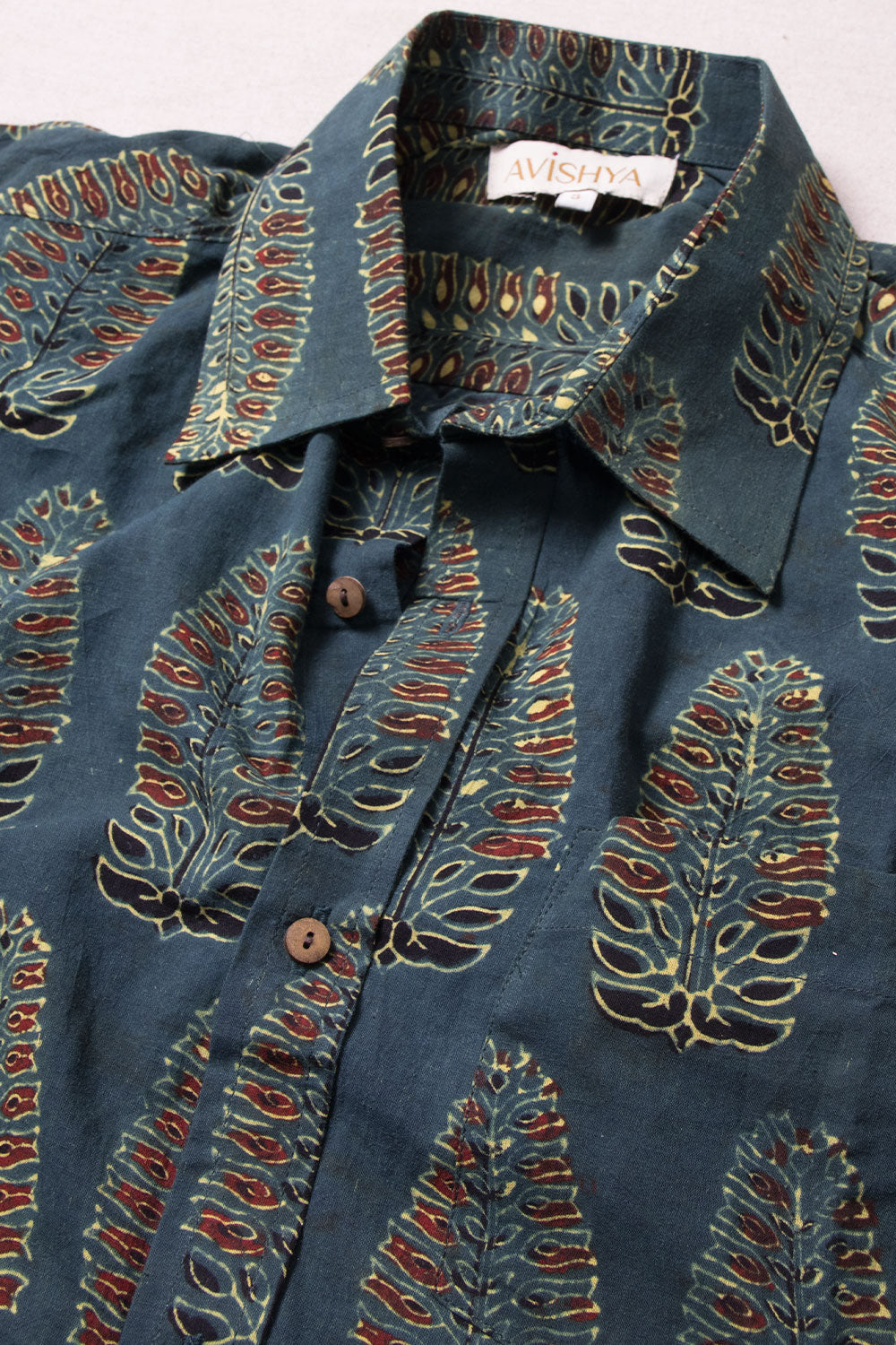 Blue Half Sleeve Ajrakh Printed Cotton Mens Shirt