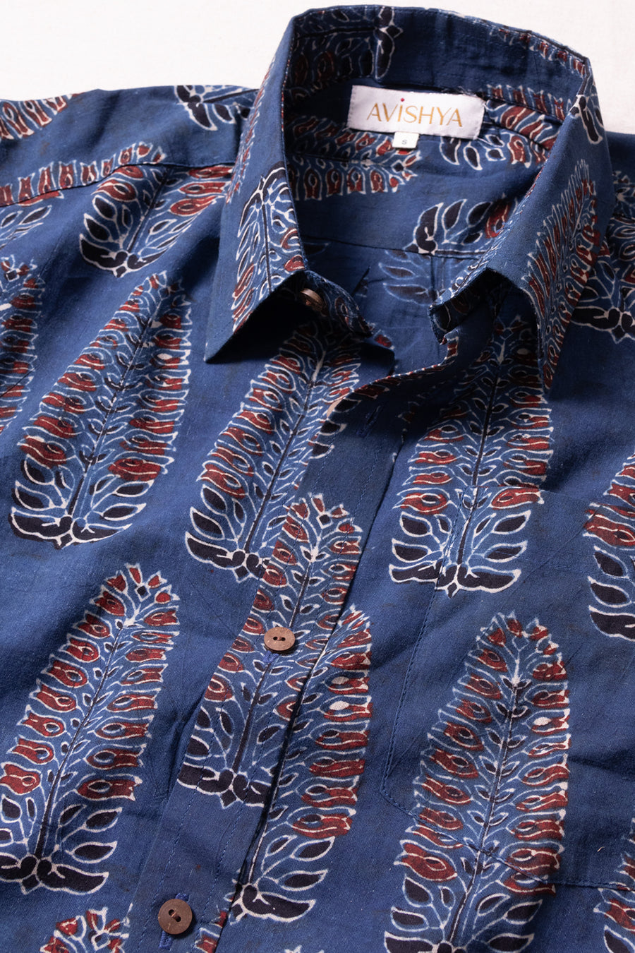 Blue Half Sleeve Ajrakh Printed Cotton Mens Shirt