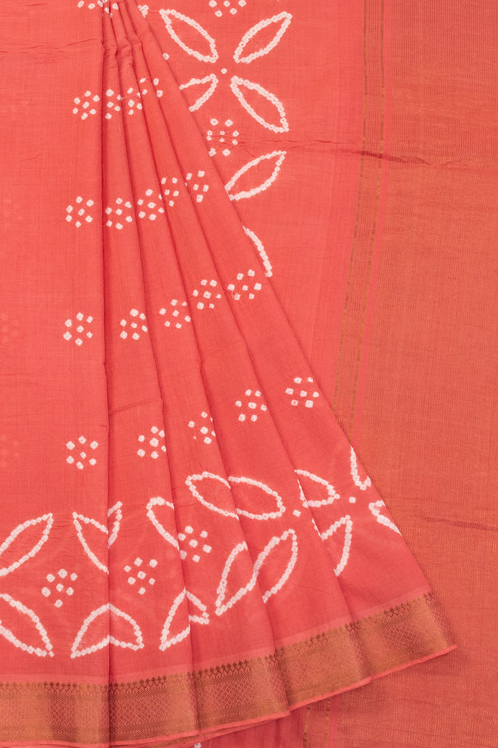 Peach Bandhani Mangalgiri Cotton Saree 