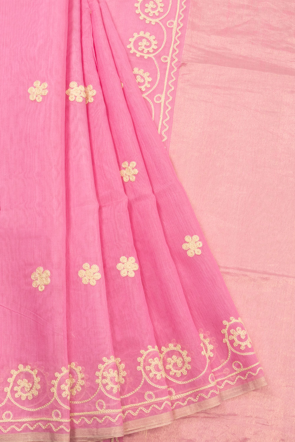 Pink Embroidered Chanderi Silk Cotton Saree with Tissue Pallu