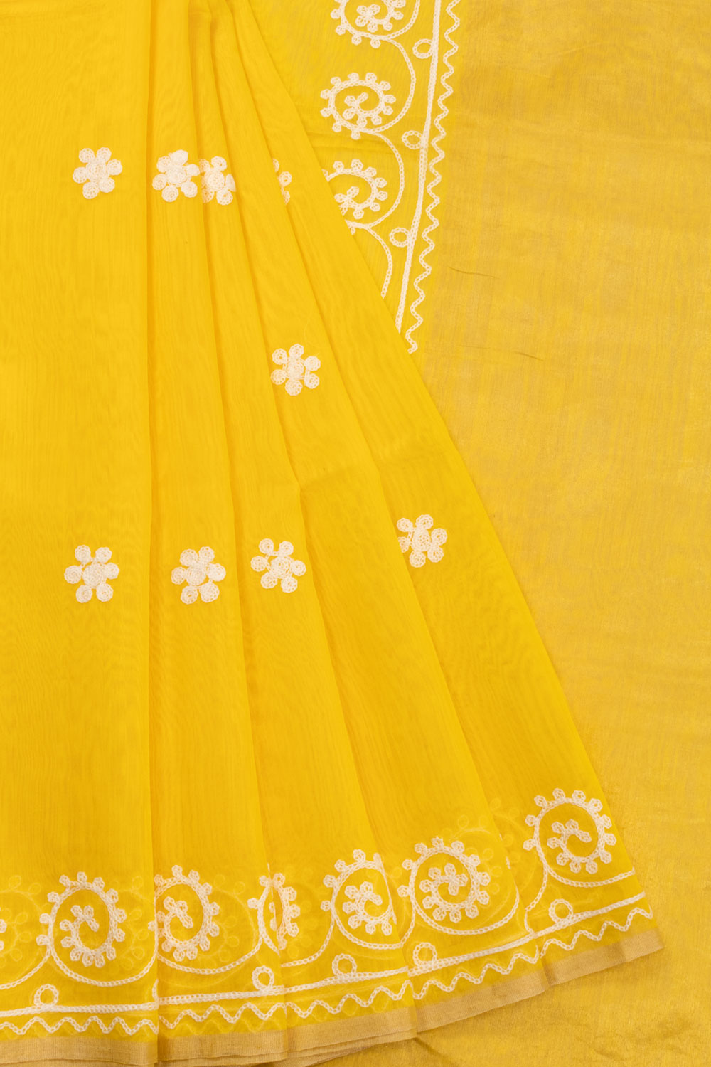 Yellow Embroidered  Chanderi Silk Cotton Saree with Tissue Pallu 