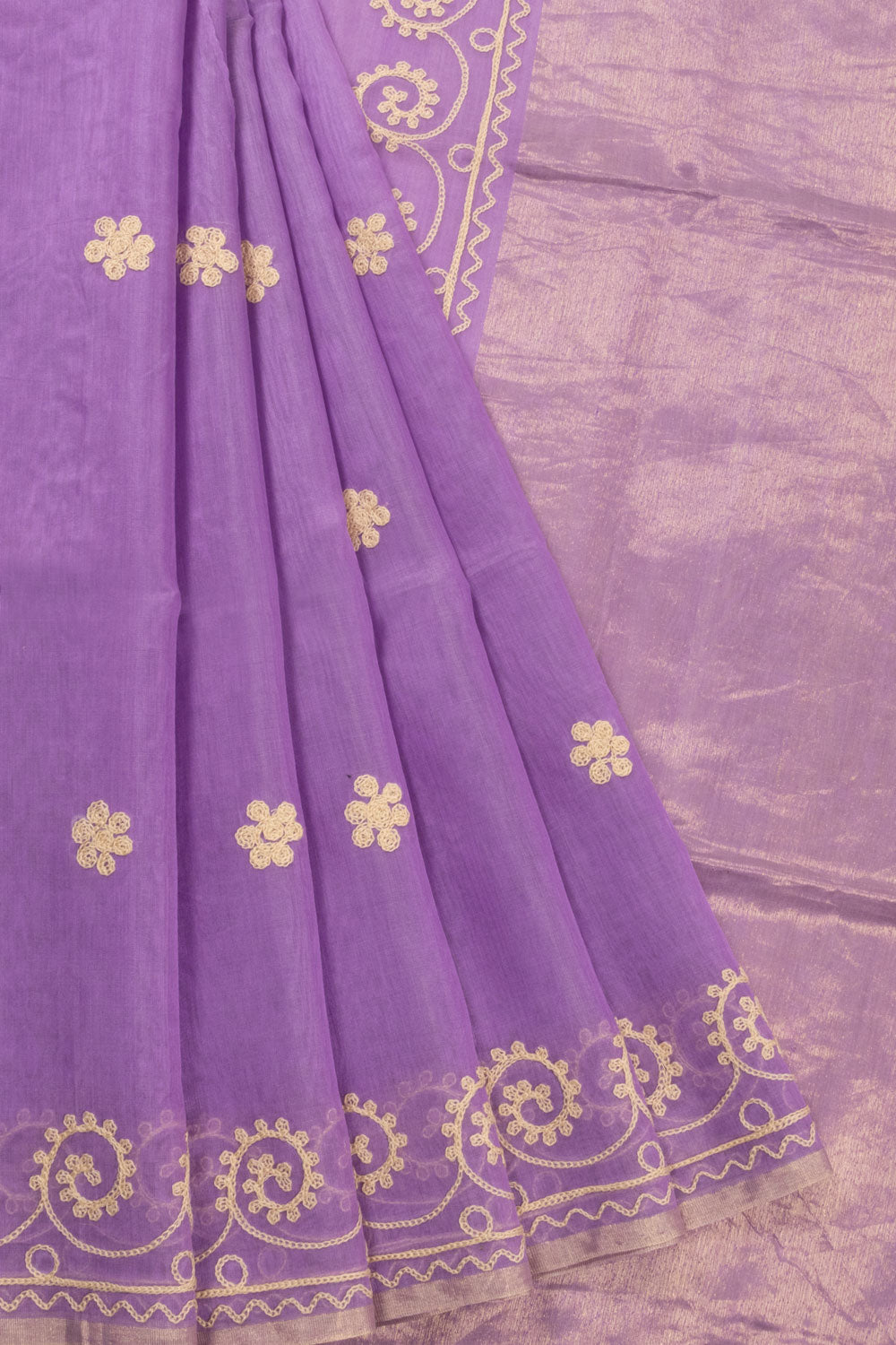 Purple Embroidered Chanderi Silk Cotton Saree with Tissue Pallu