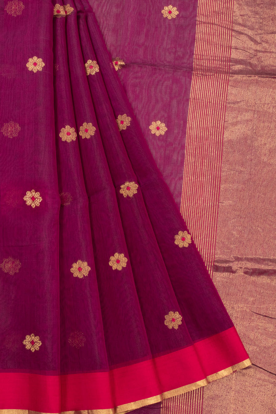 Magenta Chanderi Silk Cotton Saree With Ganga Jamuna Border