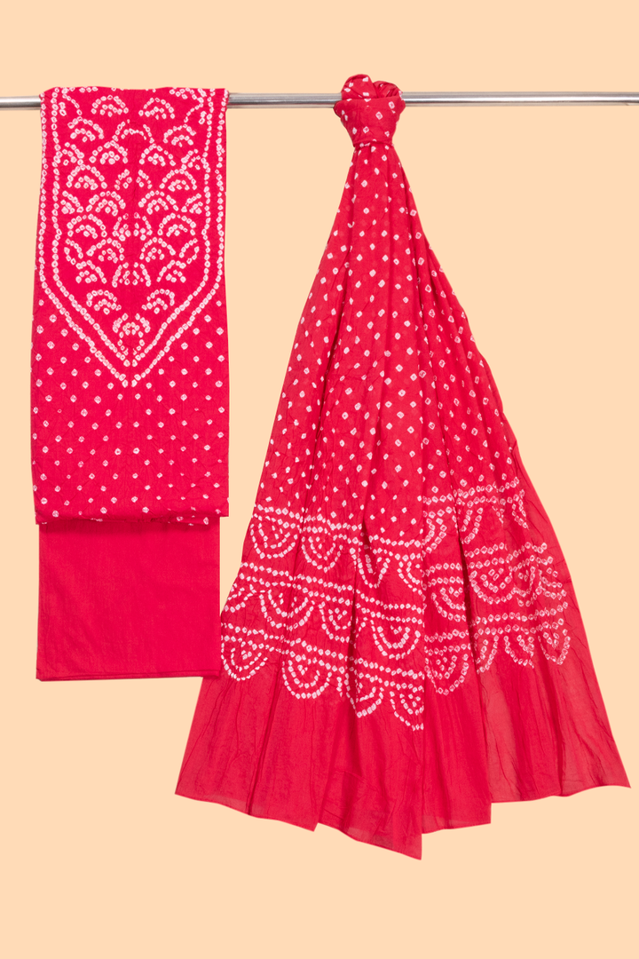 Red Bandhani Cotton 3-Piece Salwar Suit Material