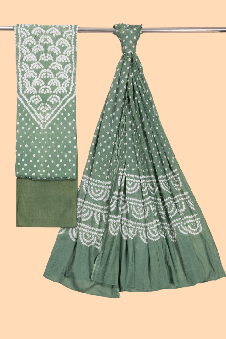 Green Bandhani Cotton 3-Piece Salwar Suit Material 