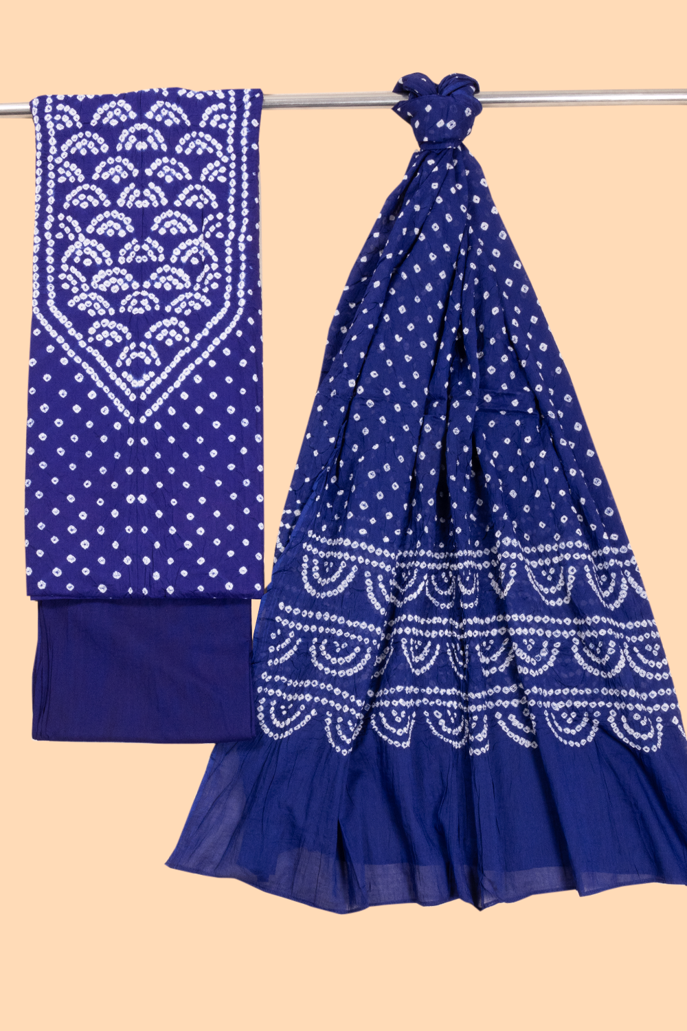 Blue Bandhani Cotton 3-Piece Salwar Suit Material 