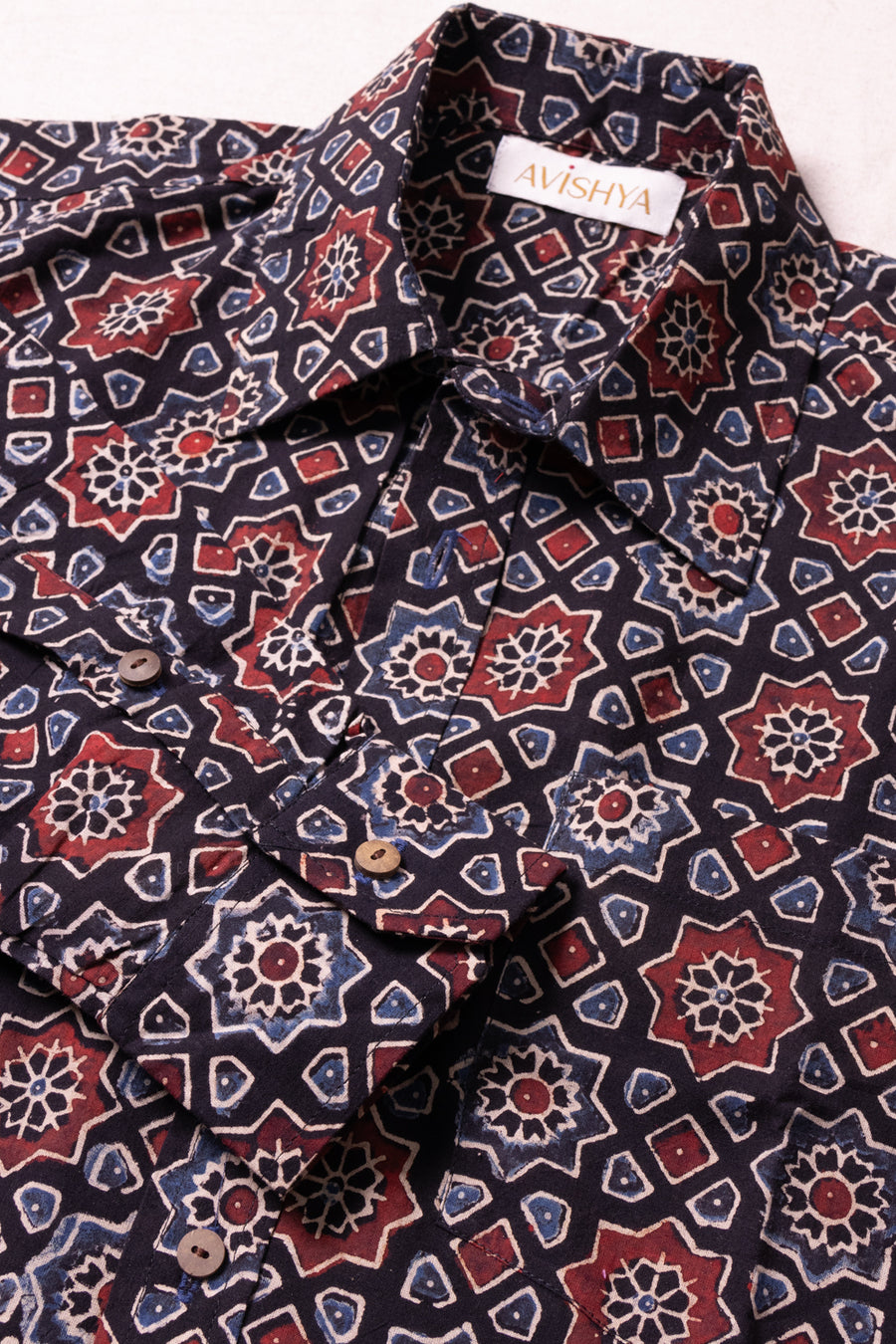 Black Ajrakh Printed Cotton Mens Shirt 10071155