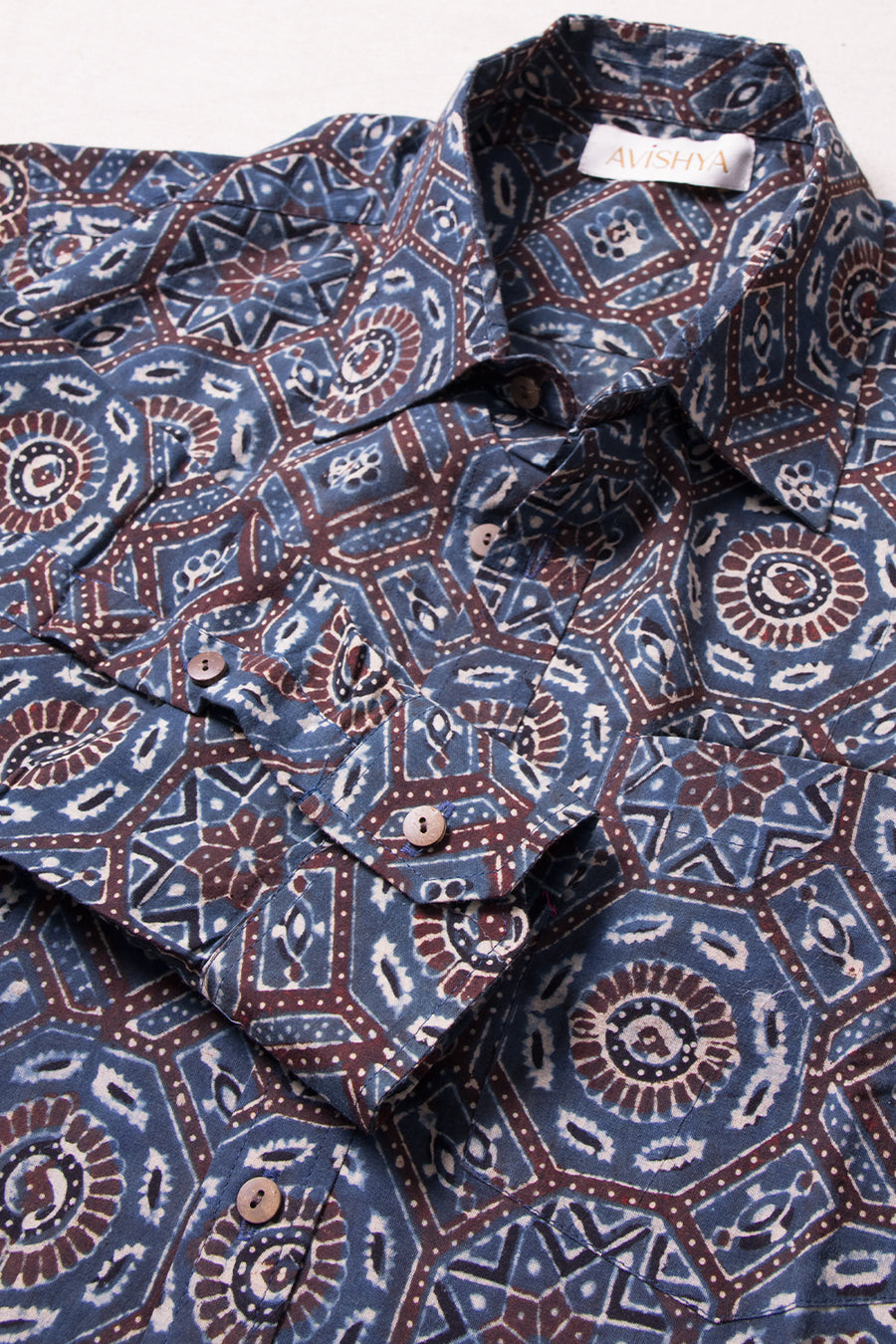 Blue Ajrakh Printed Cotton Mens Shirt