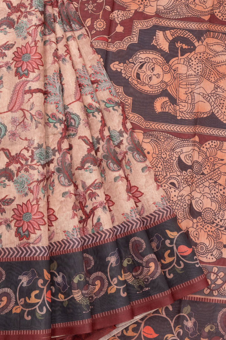 Dusky Mauve Kalamkari Print Malai Cotton Saree 