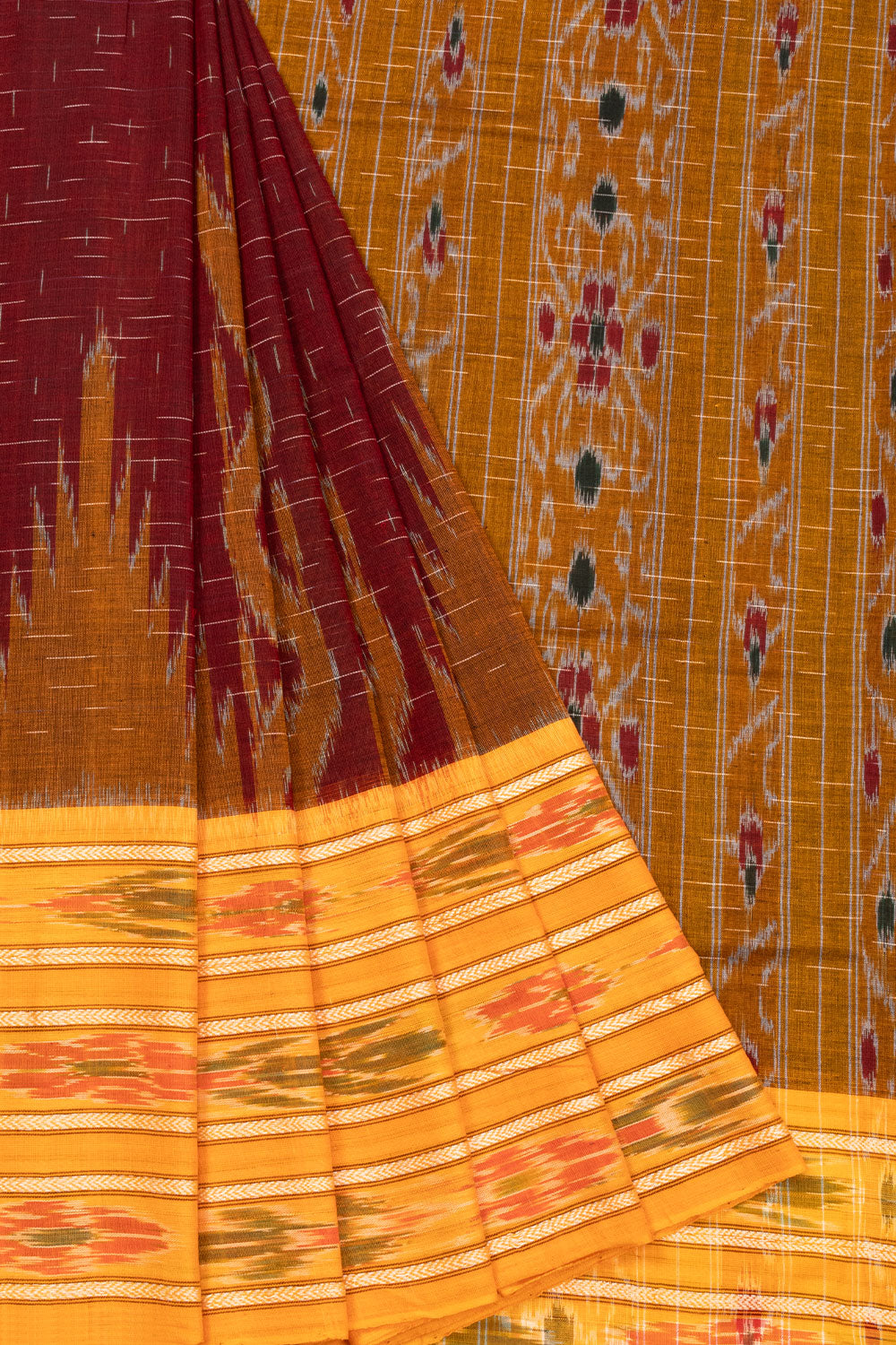 Maroon Sambalpur Odisha Ikat Cotton Saree Without Blouse 10071245