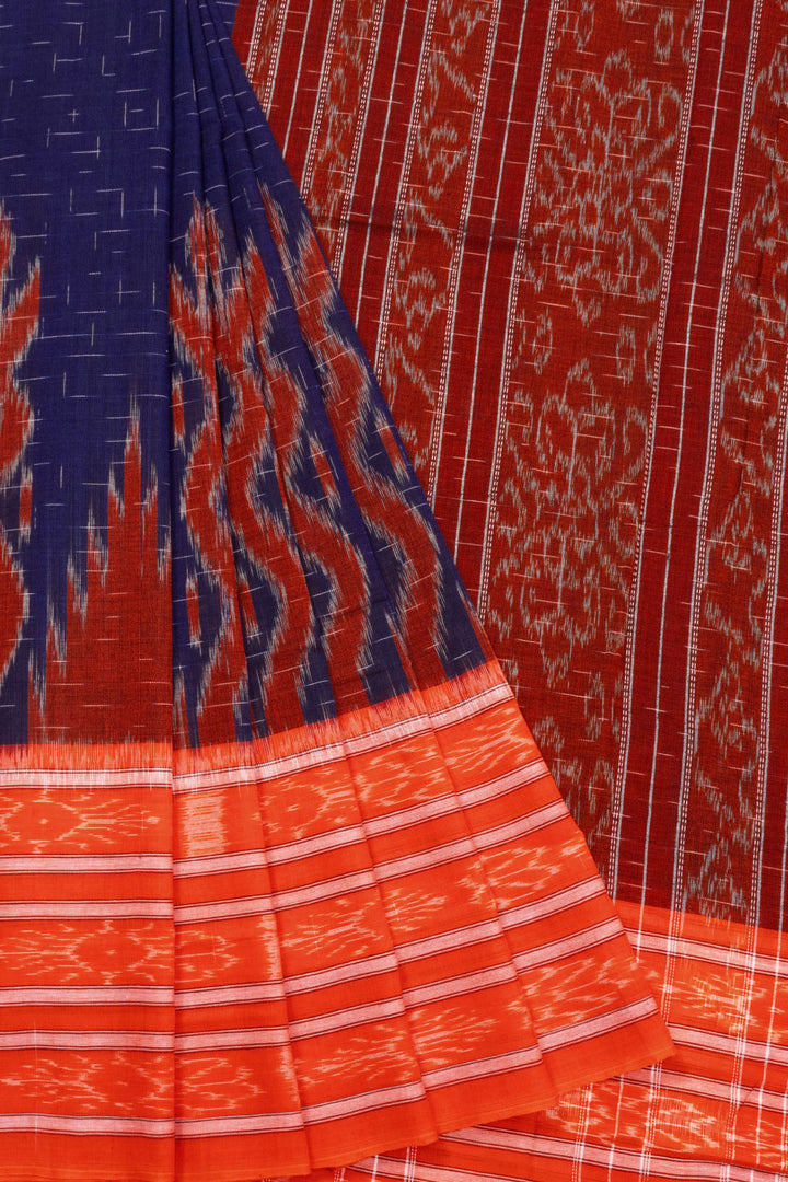 Blue Sambalpur Odisha Ikat Cotton Saree Without Blouse 10071246