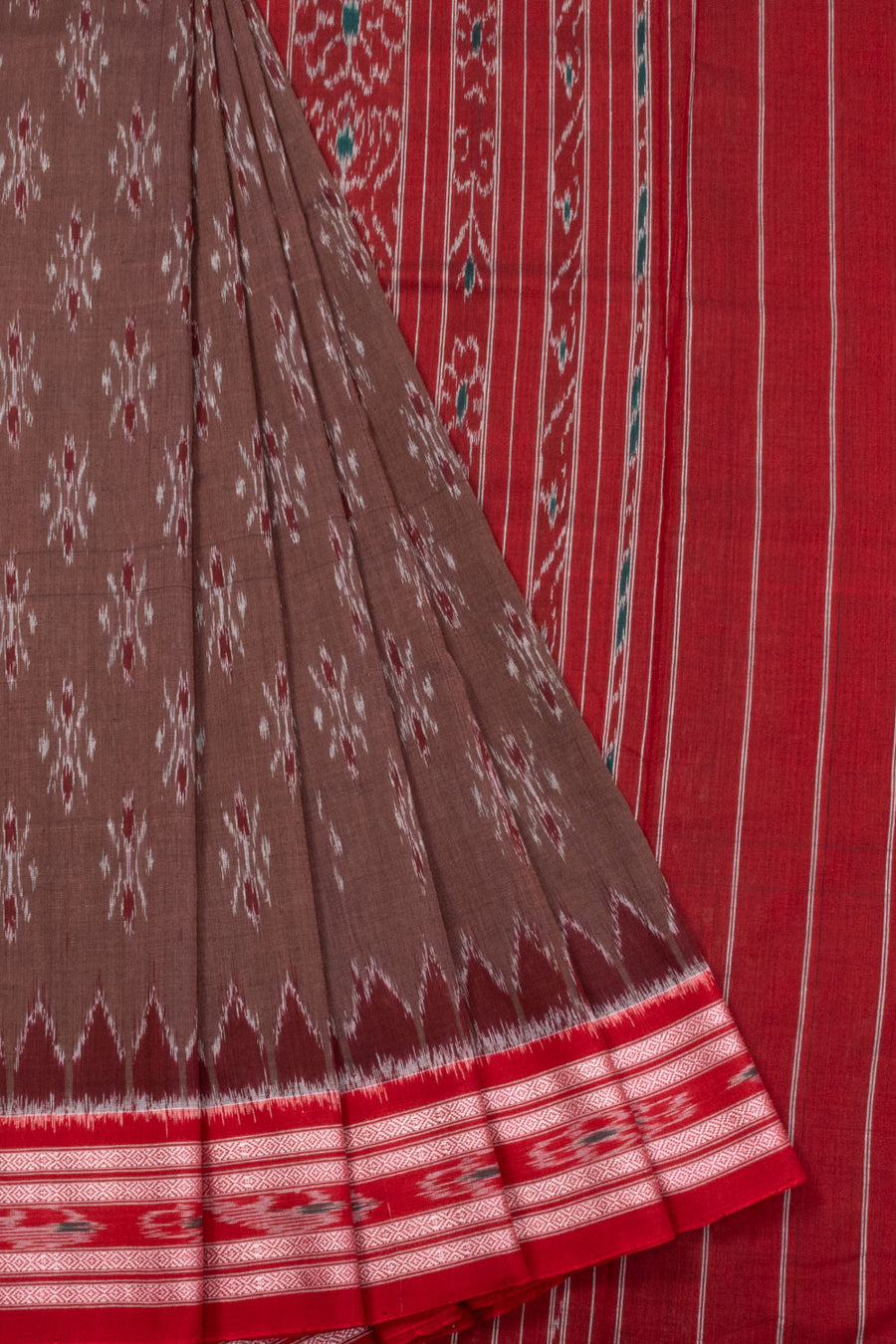 Brown Sambalpur Odisha Ikat Cotton Saree Without Blouse 10071247