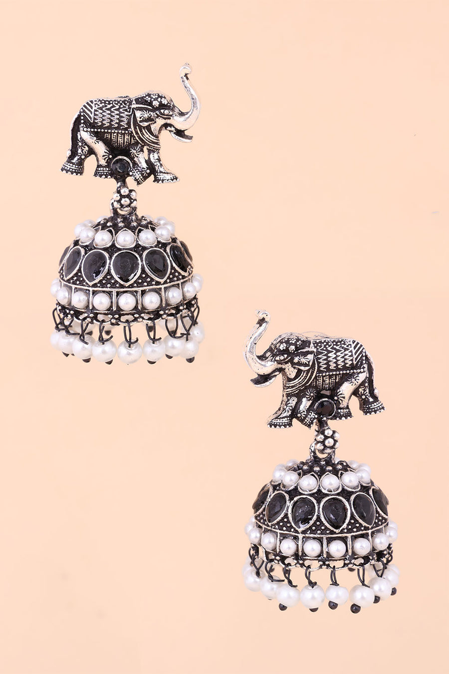 Oxidised Jhumka Earring With Elephant Motif