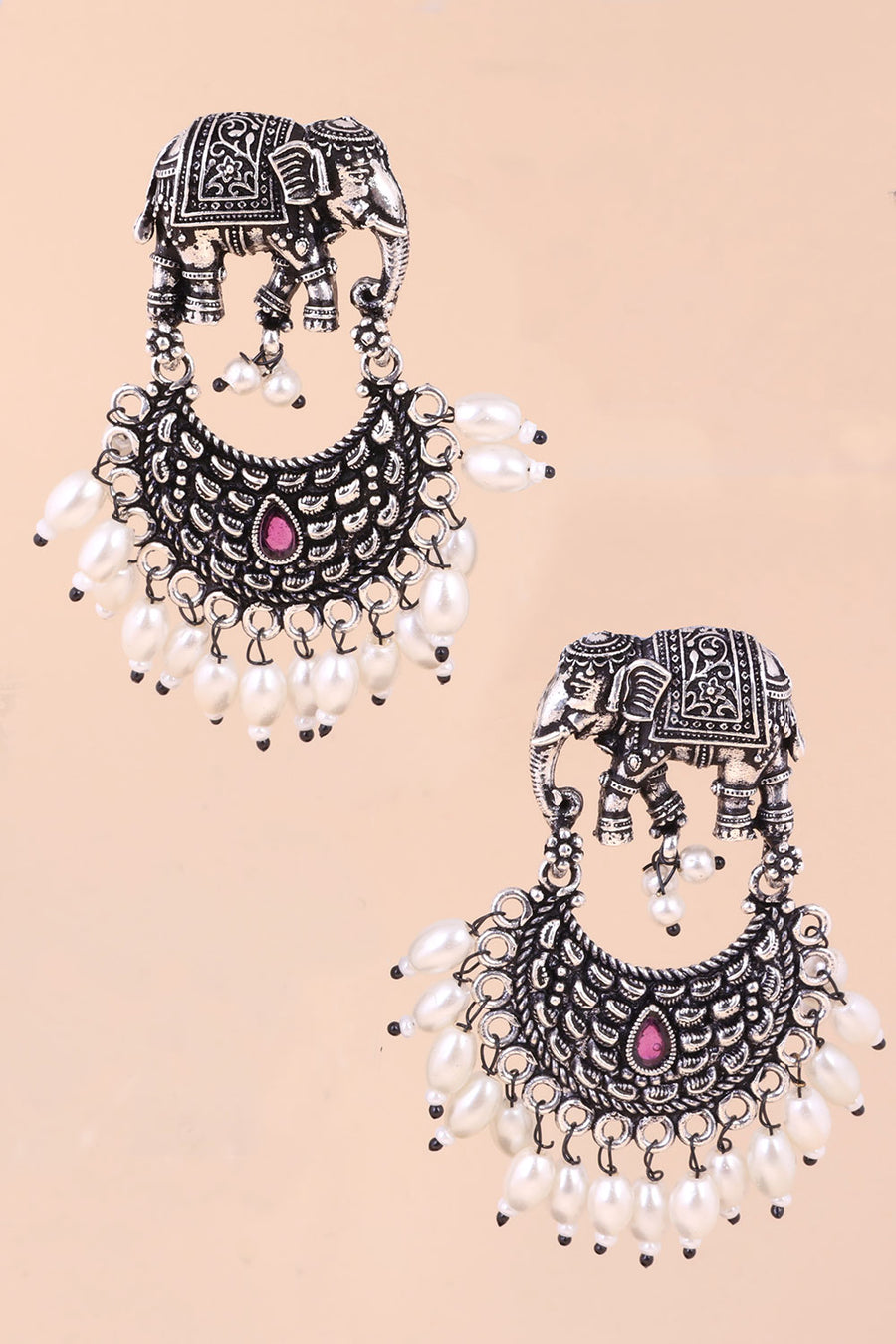 Oxidised Chaandbalis Earring With Elephant Motif