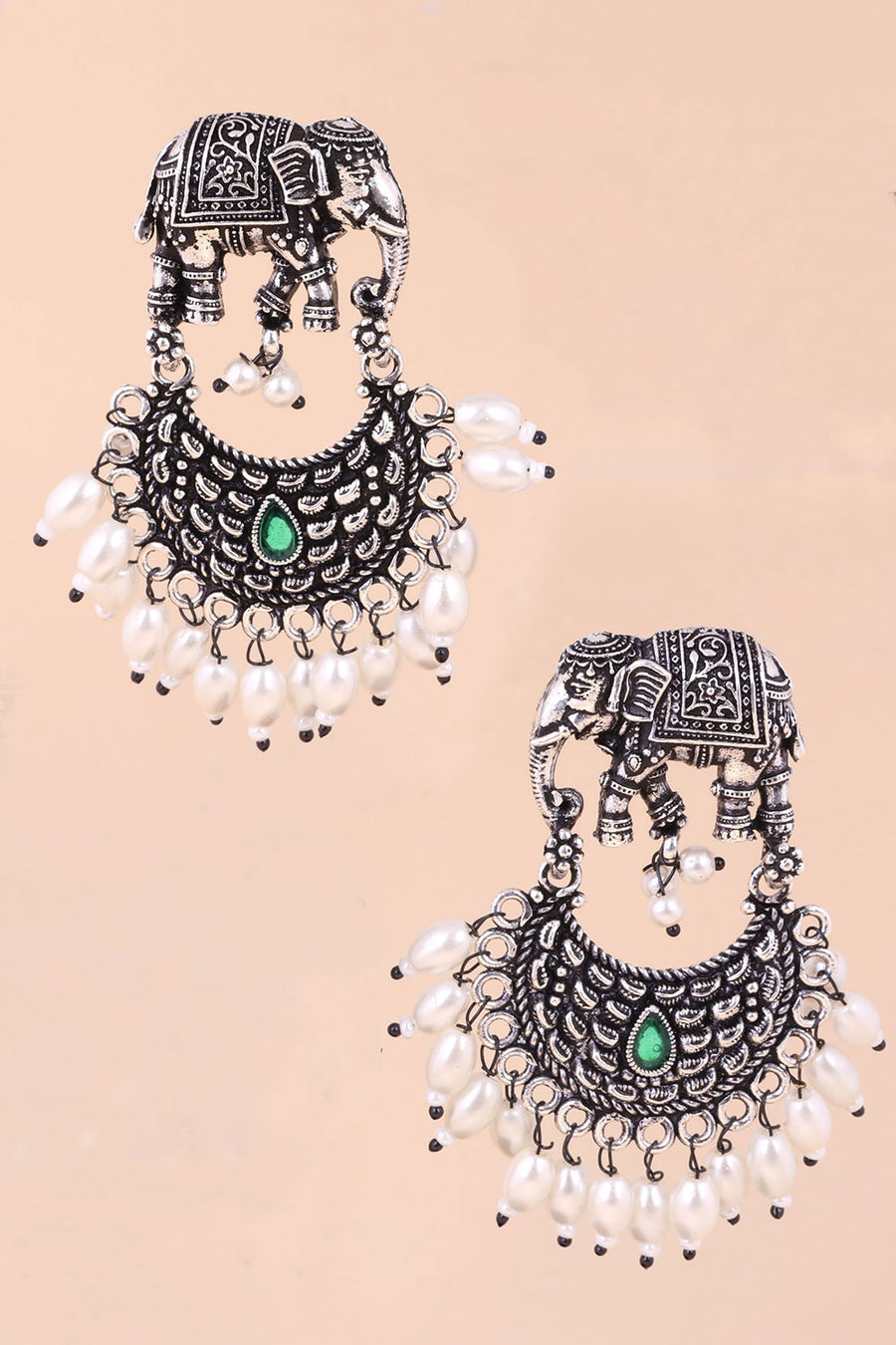 Oxidised Chaandbalis Earring With Elephant Motif