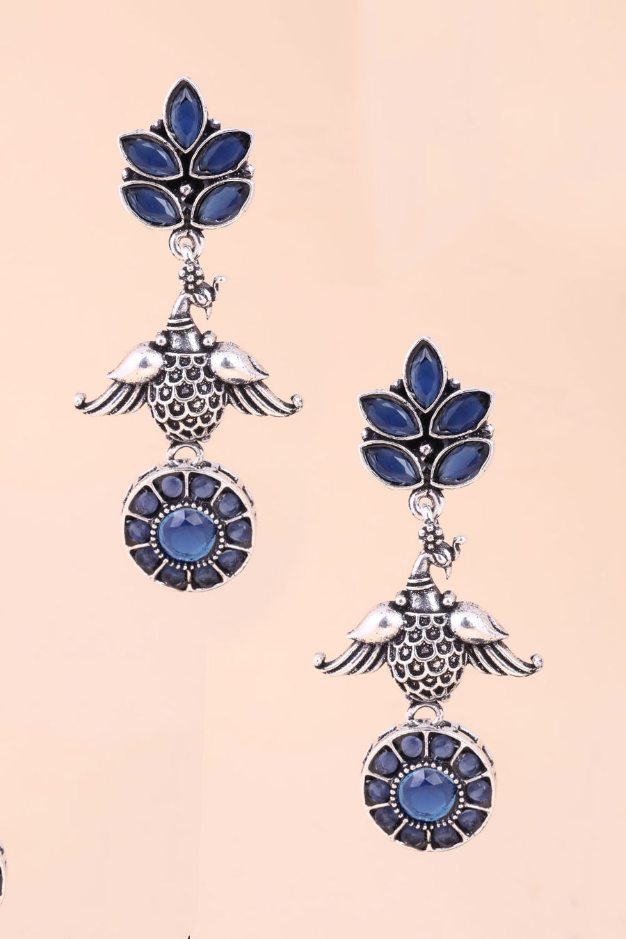 Oxidised Earring With Peacock Motif