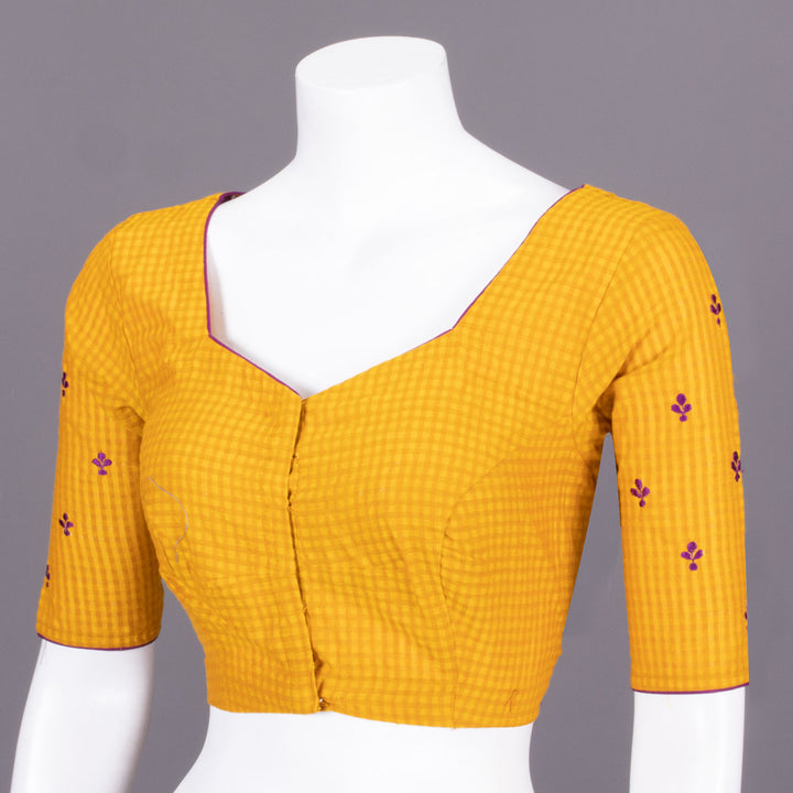 Yellow Slub Cotton Embroidered Blouse