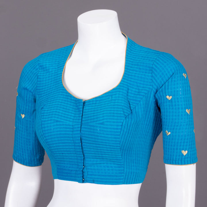 Blue Slub Cotton Embroidered Blouse