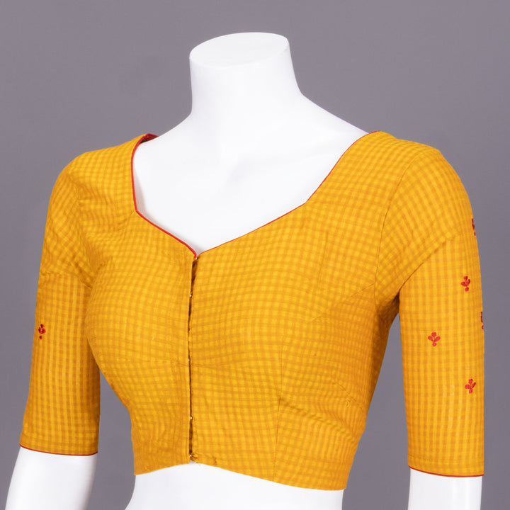 Yellow Slub Cotton Embroidered Blouse