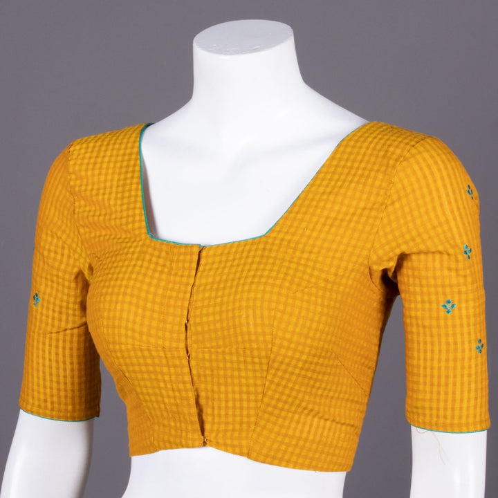 Yellow Slub Cotton Embroidered Blouse